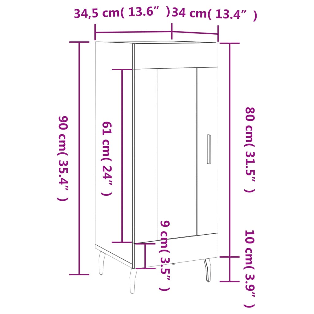 vidaXL Credenza Nero 34,5x34x90 cm in Legno Multistrato