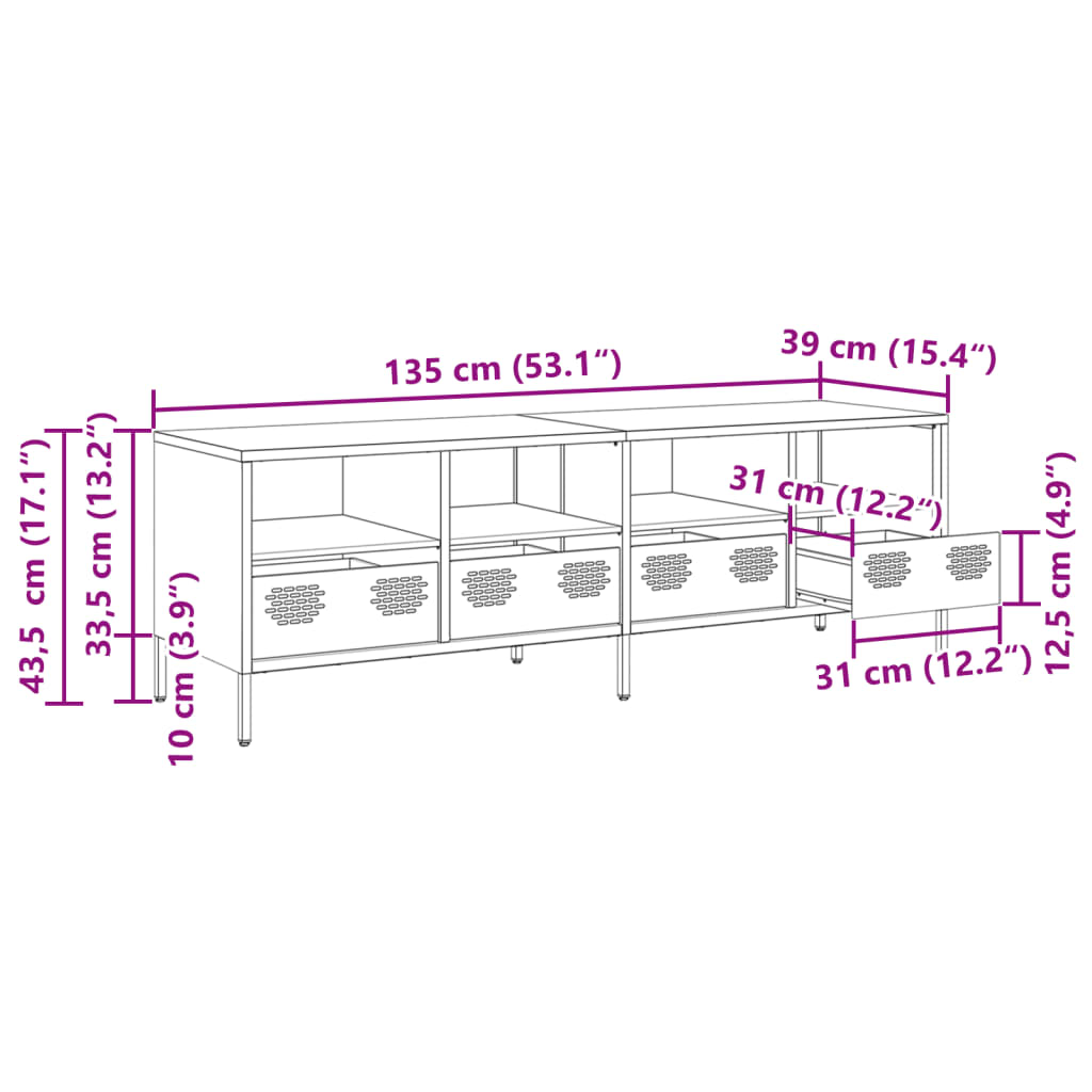 vidaXL Mobile TV Verde Oliva 135x39x43,5cm Acciaio Laminato a Freddo