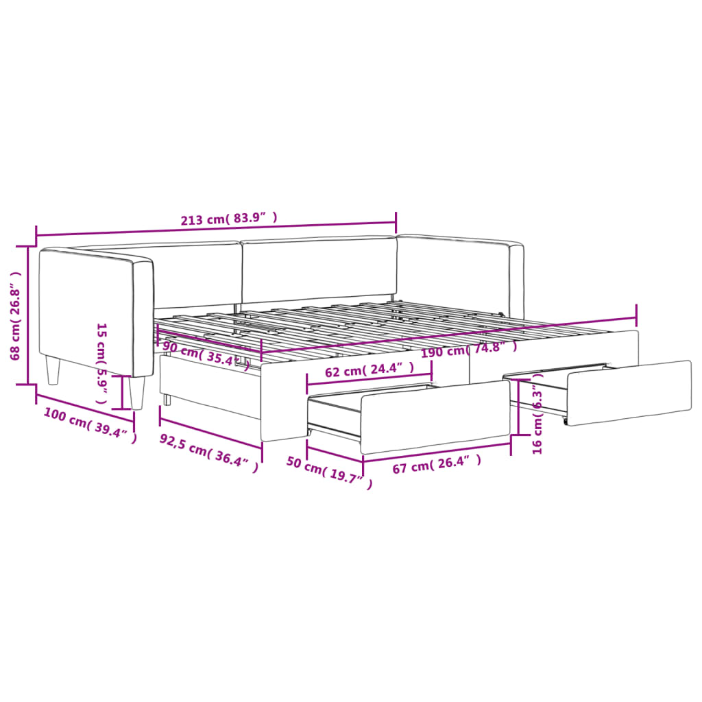 vidaXL Divano Letto Estraibile Cassetti Grigio Scuro 90x190cm Tessuto