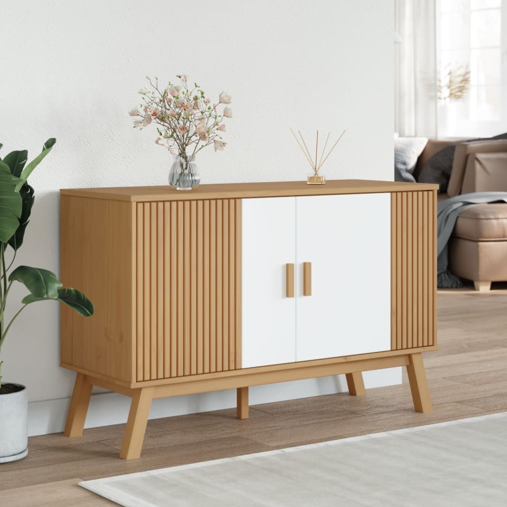 vidaXL Credenza OLDEN Bianca e Marrone 114x43x73,5 cm Massello di Pino