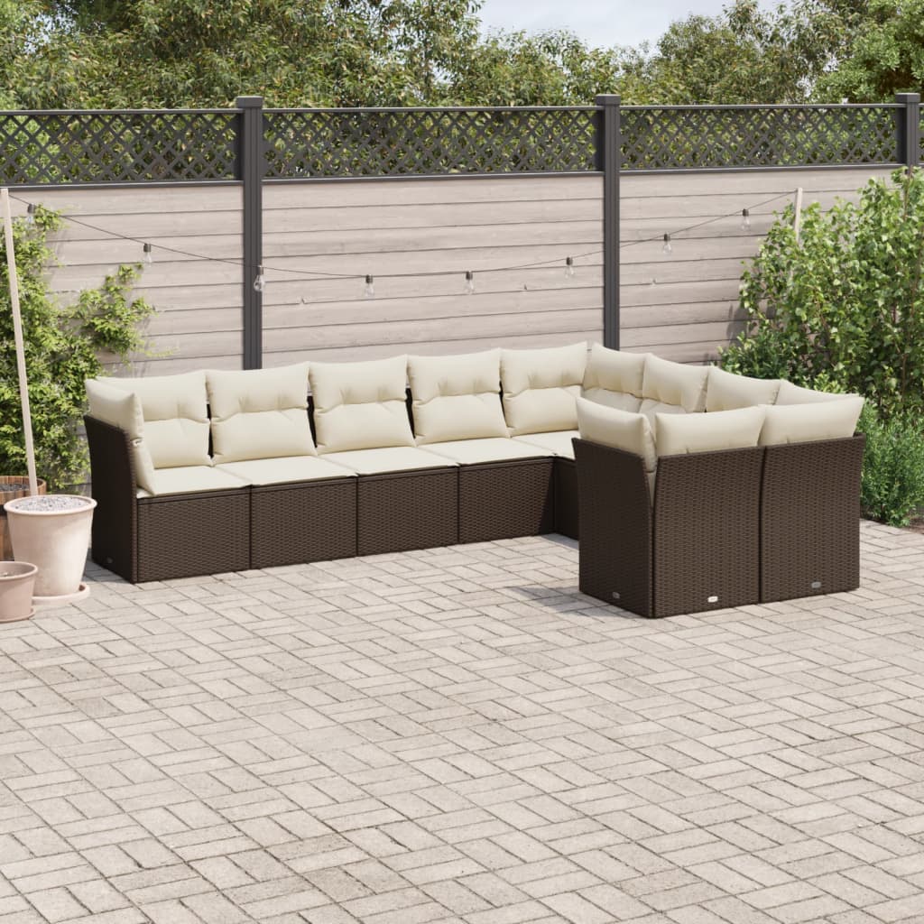 vidaXL Set Divani da Giardino 9pz con Cuscini Marrone in Polyrattan