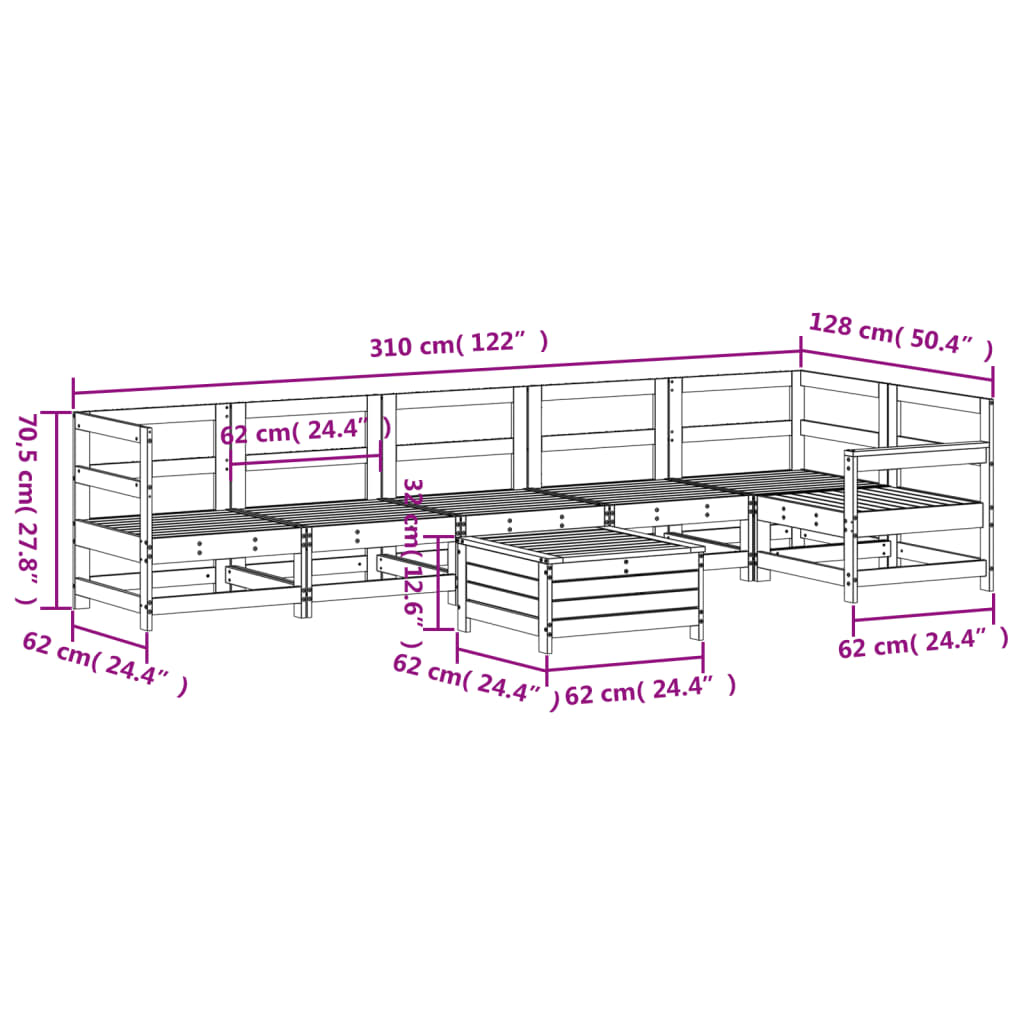 vidaXL Set Divani da Giardino 7 pz Bianco in Legno Massello di Pino