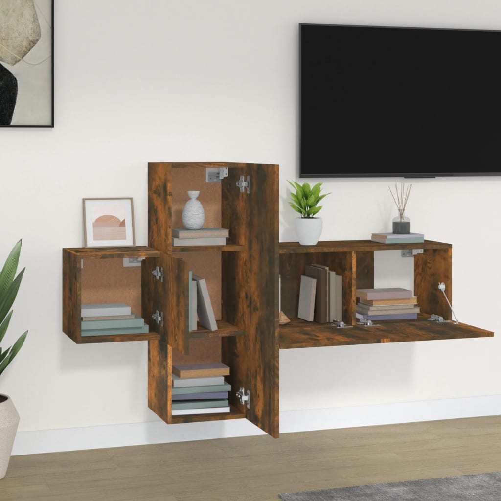 vidaXL Set Mobili Porta TV 3 pz Rovere Fumo in Legno Multistrato