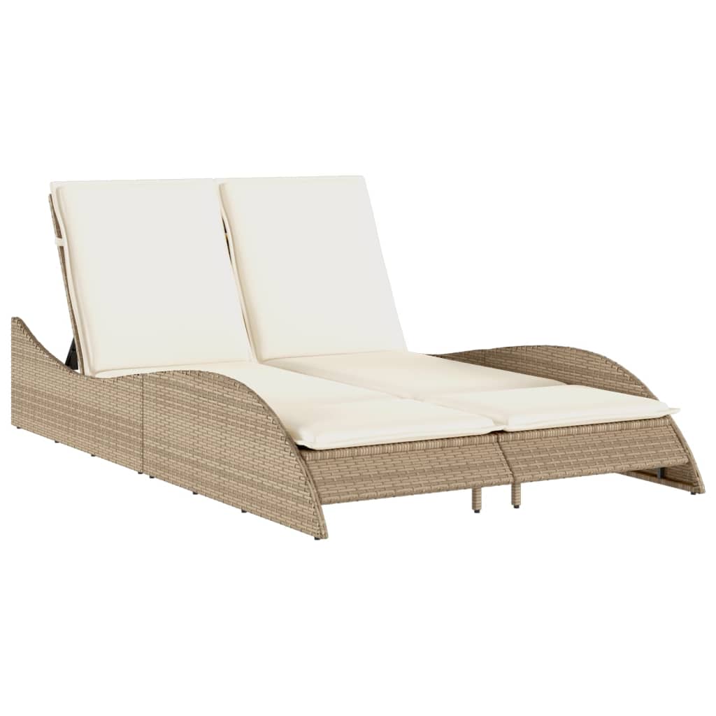 vidaXL Lettino Prendisole con Cuscini Beige 114x205x73 cm Polyrattan