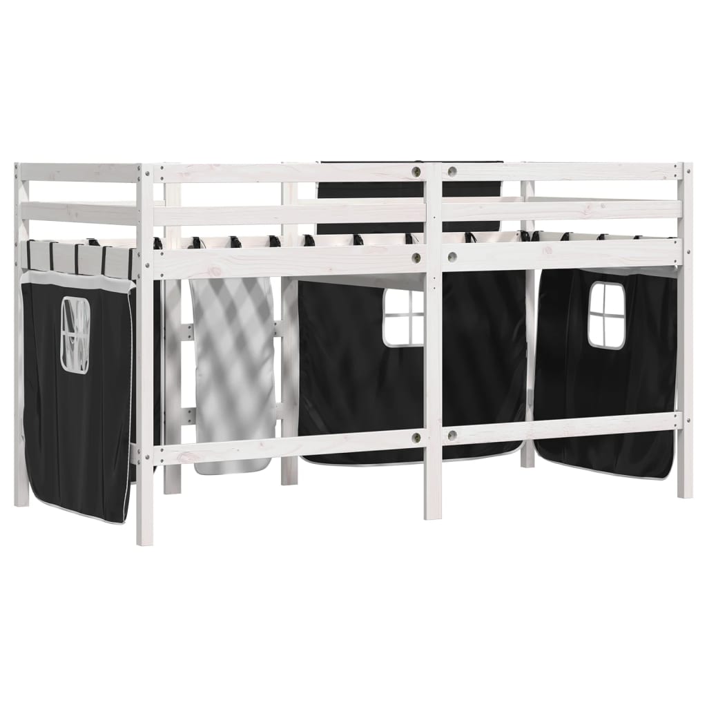 vidaXL Letto a Soppalco con Tende Bambini Bianco e Nero 80x200 cm Pino