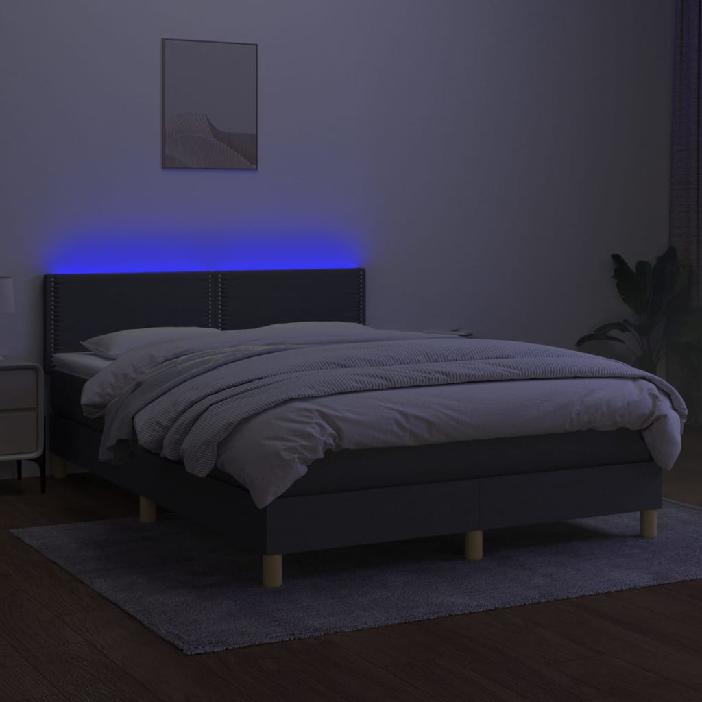 vidaXL Letto a Molle Materasso e LED Grigio Scuro 140x190cm in Tessuto