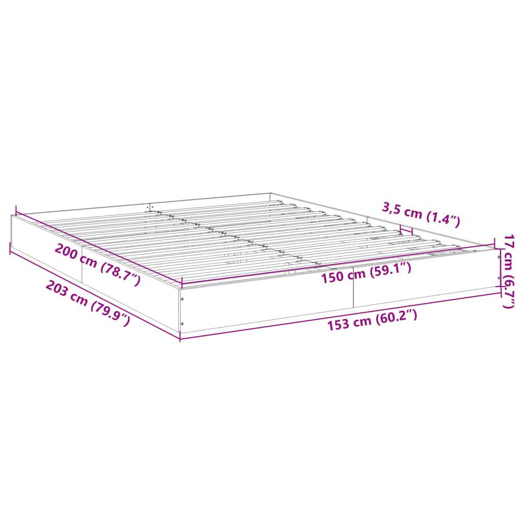 vidaXL Giroletto senza Materasso Rovere Fumo 150x200 cm in Truciolato