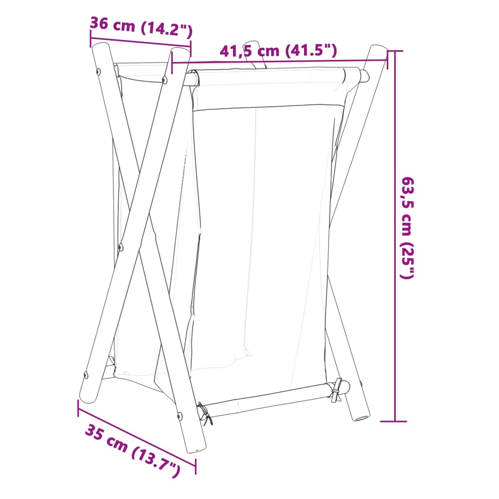 vidaXL Cesto per Biancheria Bianco Crema 41,5x36x63,5 cm in Bambù