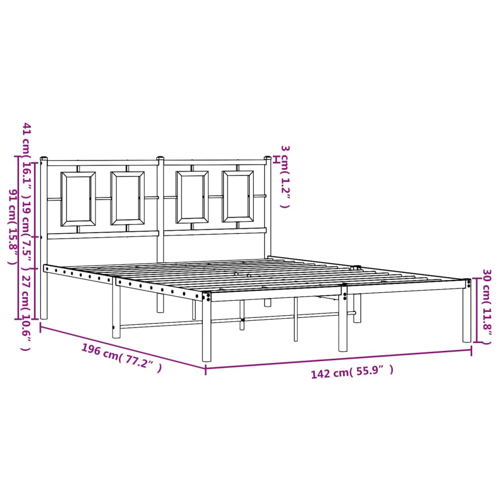 vidaXL Giroletto con Testiera in Metallo Nero 135x190 cm