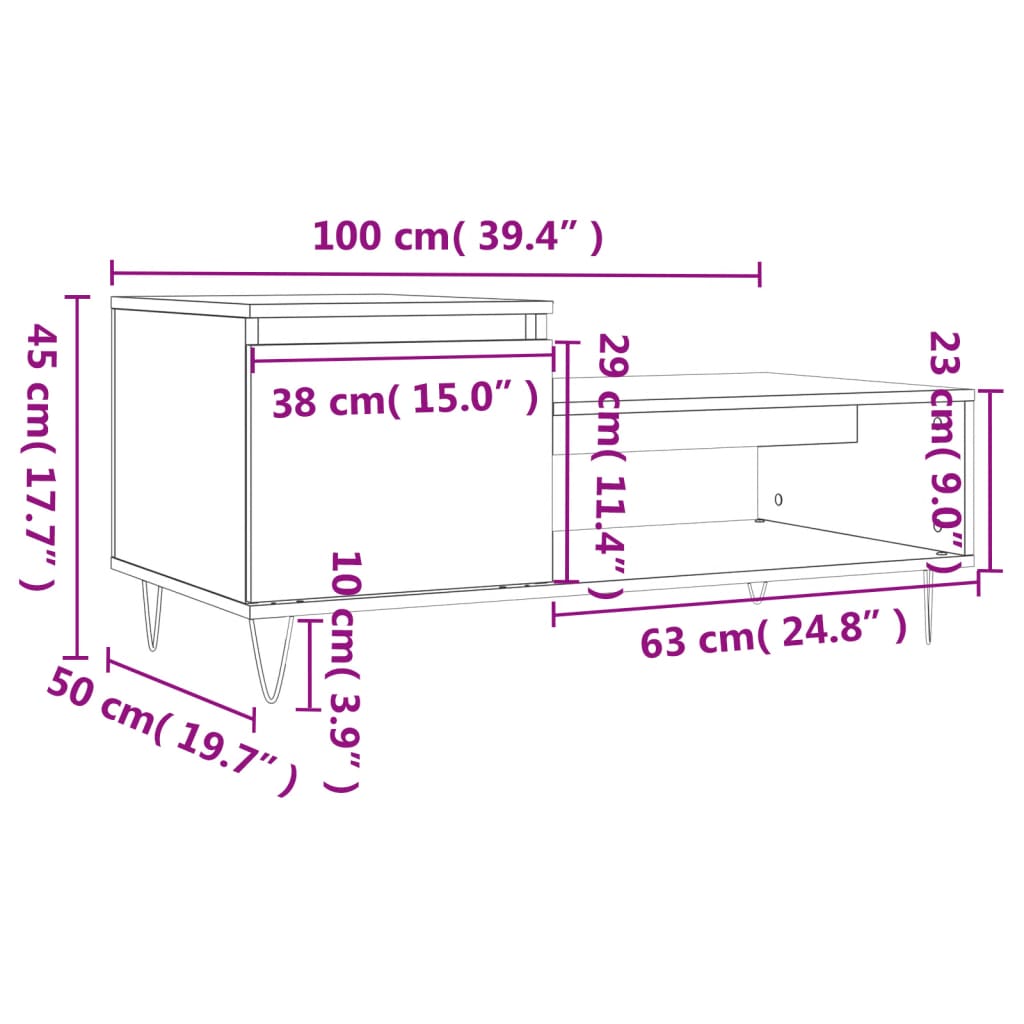 vidaXL Tavolino da Salotto Rovere Marrone100x50x45cm Legno Multistrato