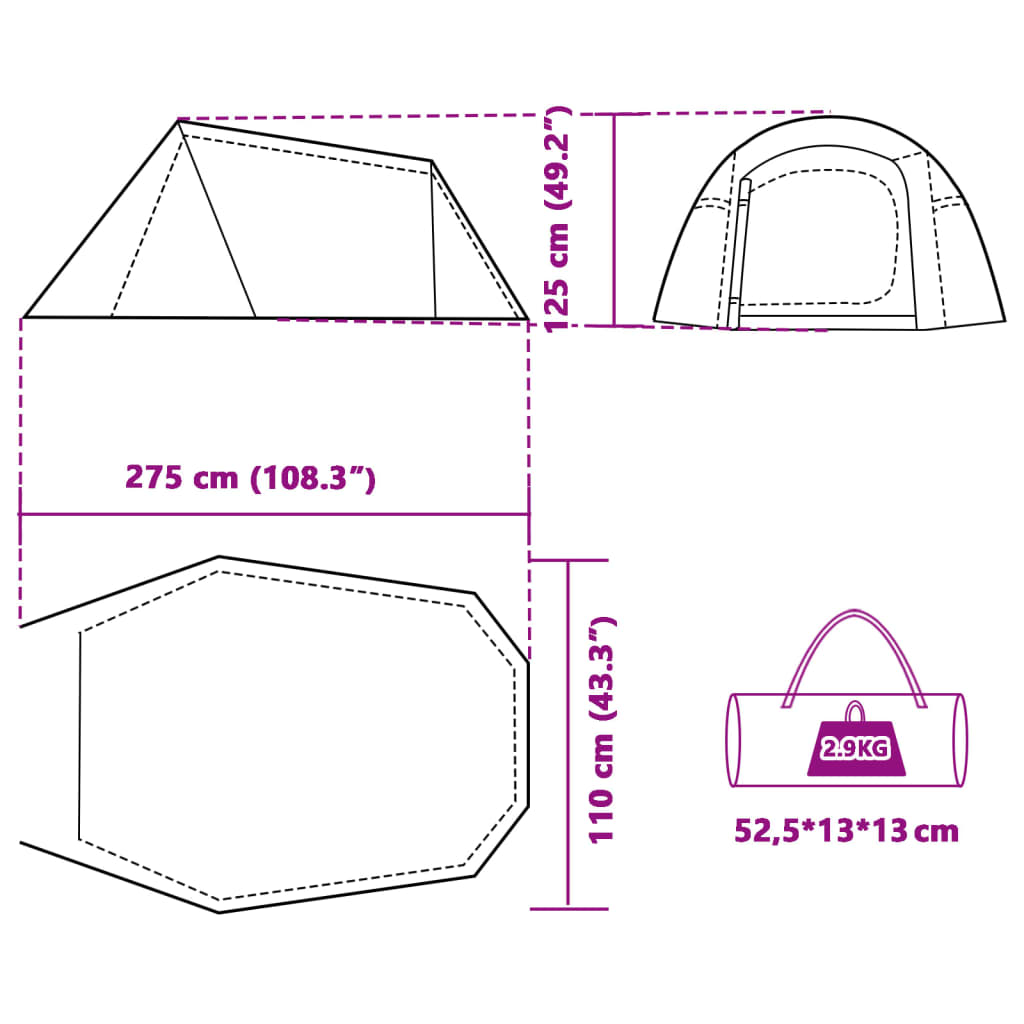 vidaXL Tenda da Campeggio a Tunnel per 3 Persone Blu Impermeabile