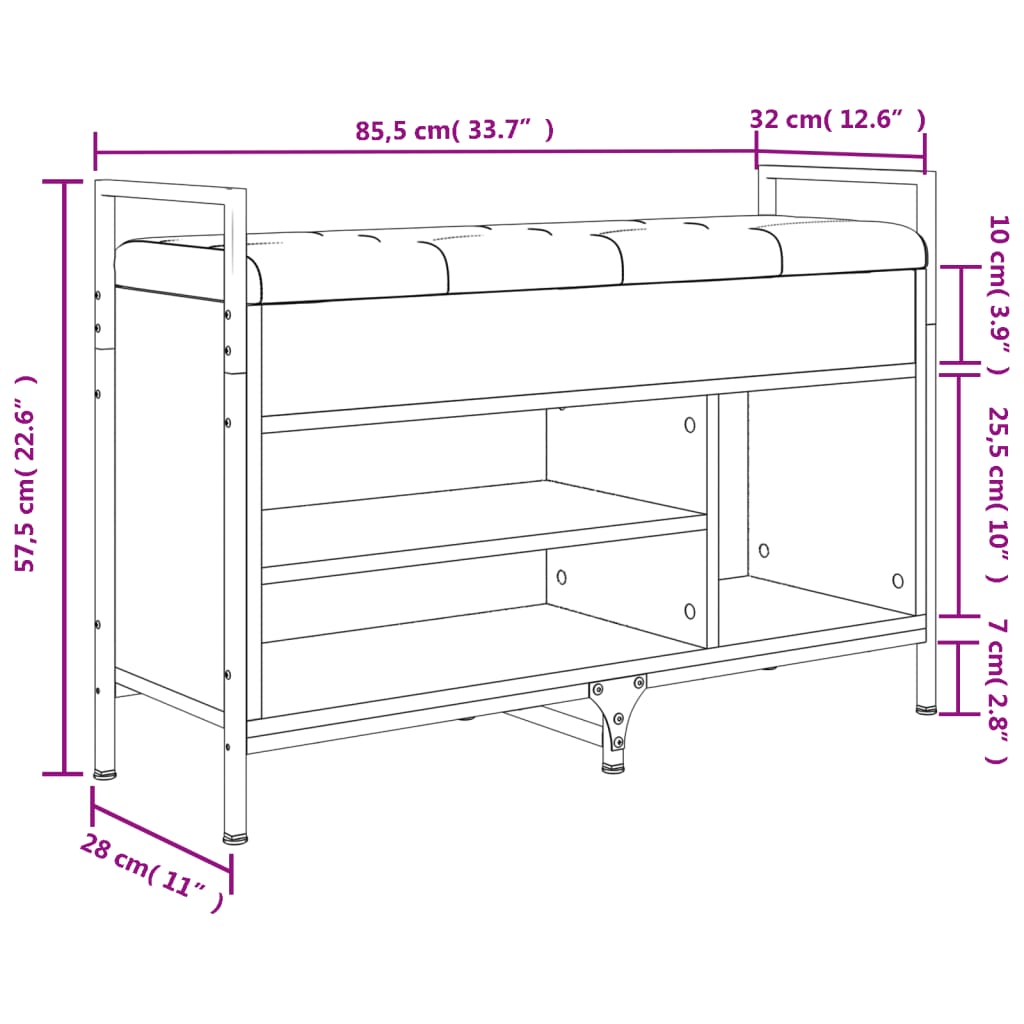 vidaXL Panca Porta Scarpe Rovere Sonoma 85,5x32x57,5 cm