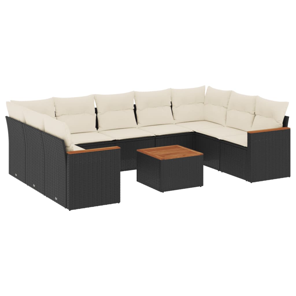 vidaXL Set Divani da Giardino 10pz con Cuscini in Polyrattan Nero