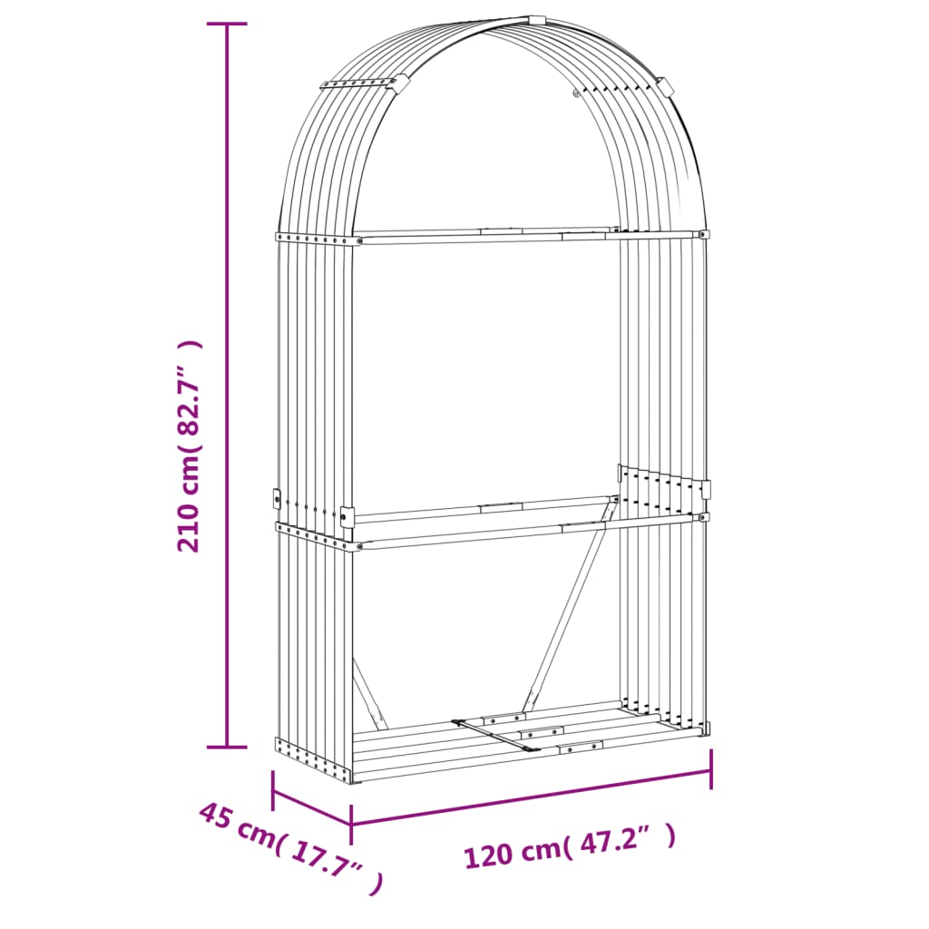 vidaXL Portaceppi Antracite 120x45x210 cm in Acciaio Zincato