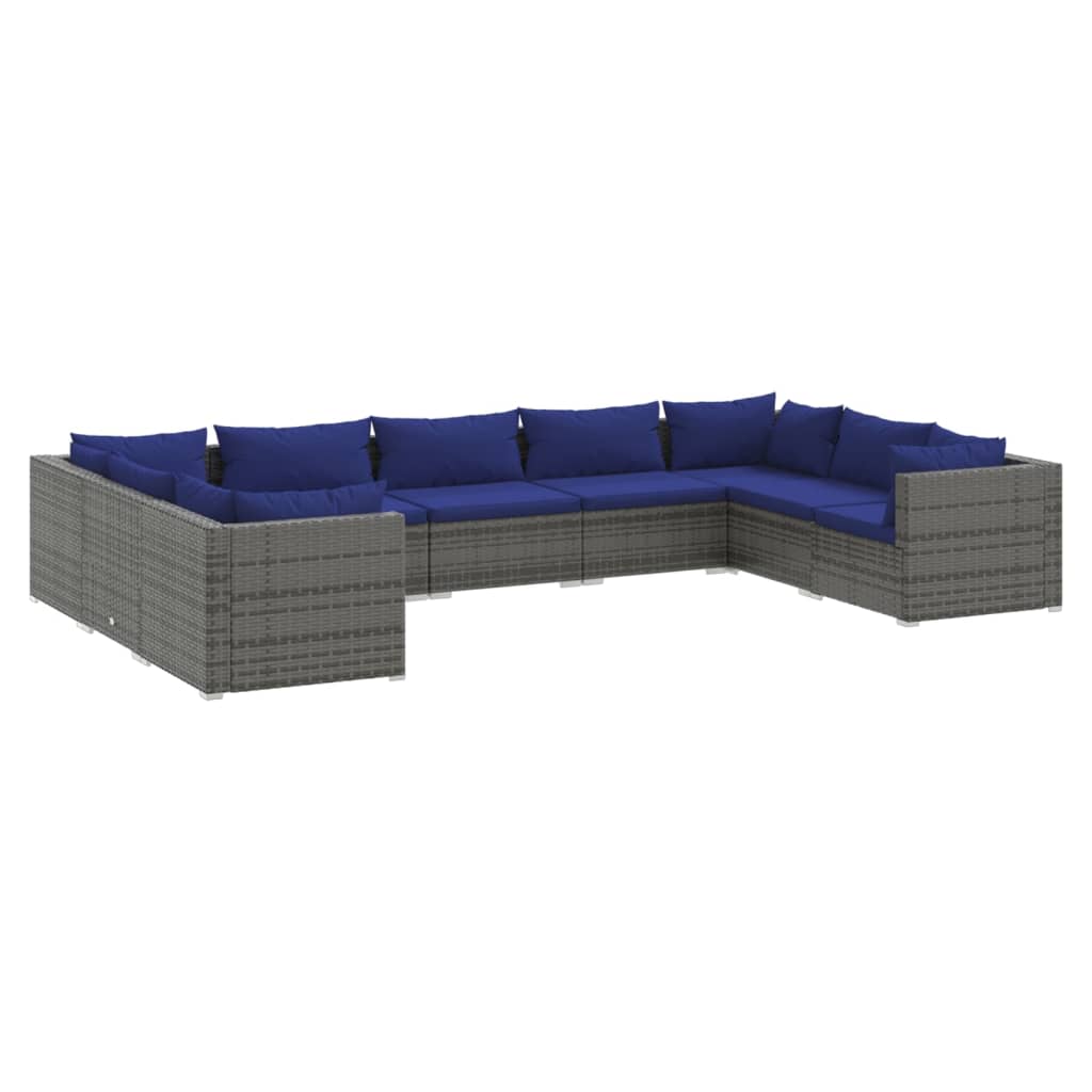 vidaXL Set Divani da Giardino 9 pz con Cuscini in Polyrattan Grigio