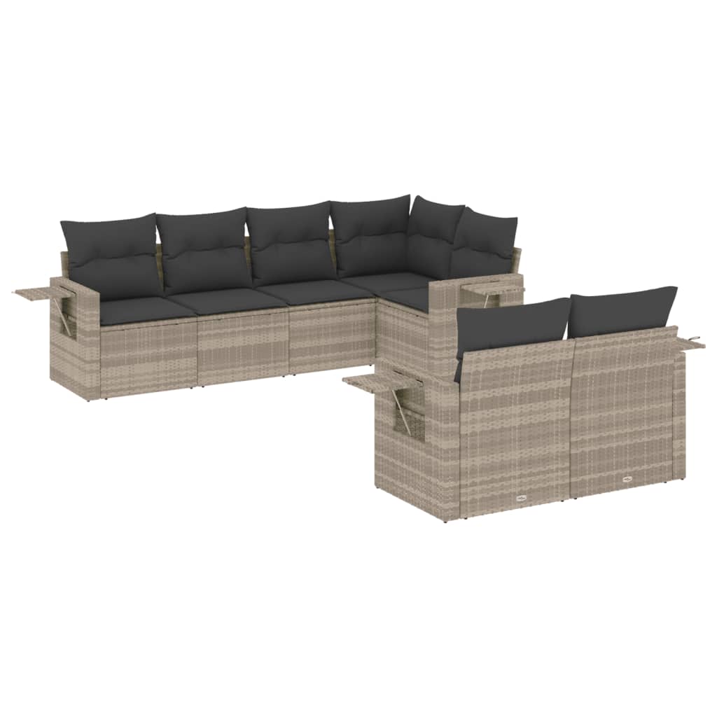 vidaXL Set Divani da Giardino 7pz con Cuscini Grigio Chiaro Polyrattan