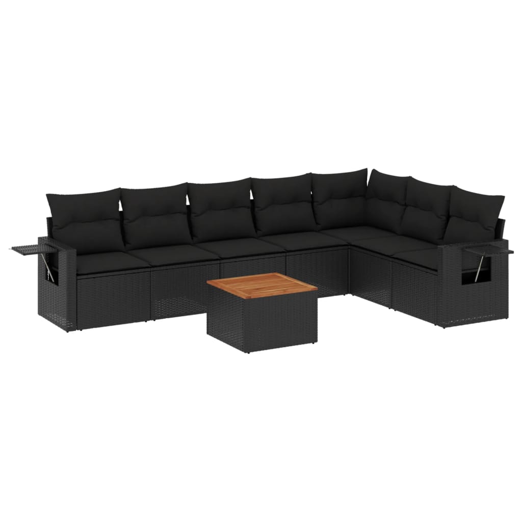 vidaXL Set Divani da Giardino con Cuscini 8 pz Nero in Polyrattan