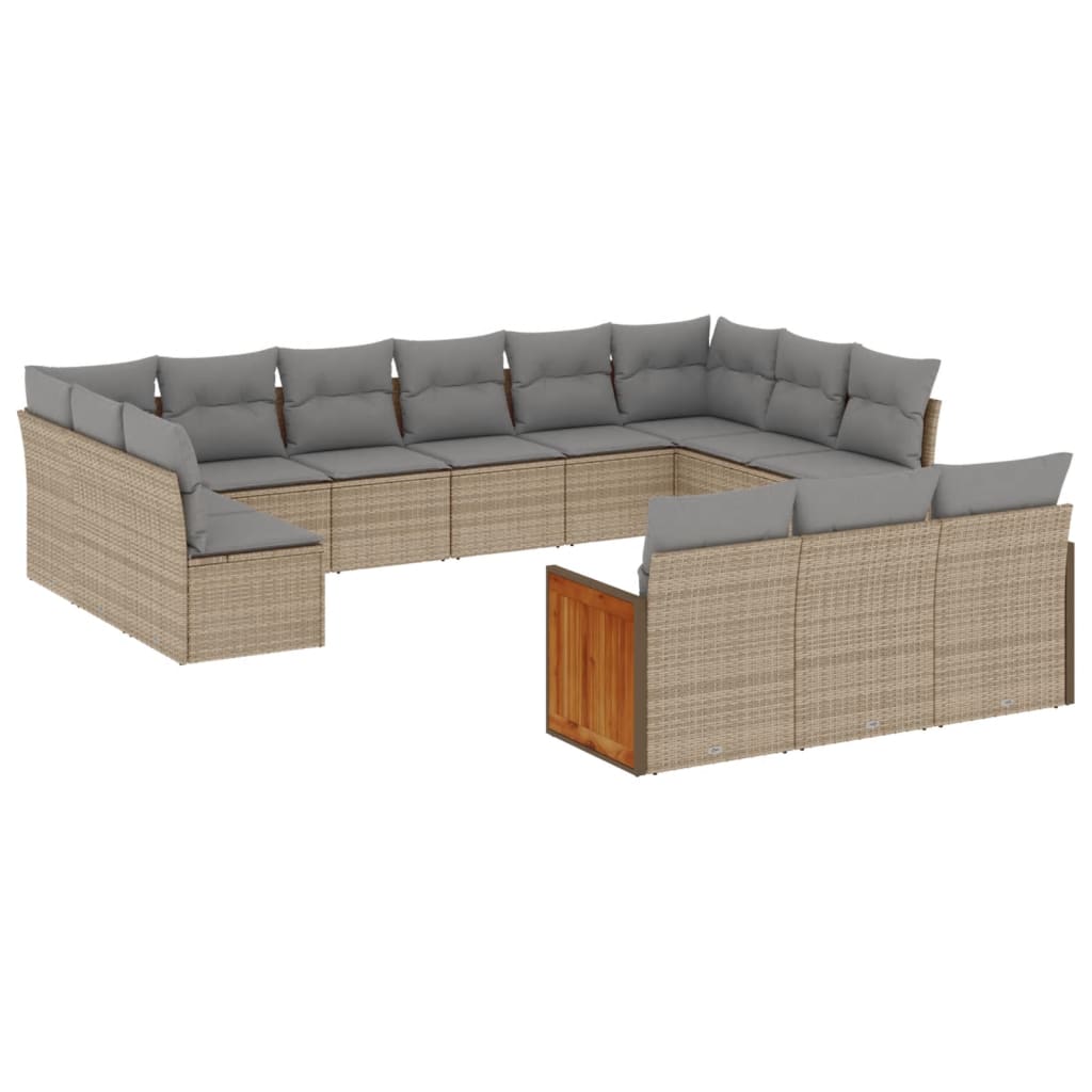 vidaXL Set Divano da Giardino 13 pz con Cuscini Beige in Polyrattan