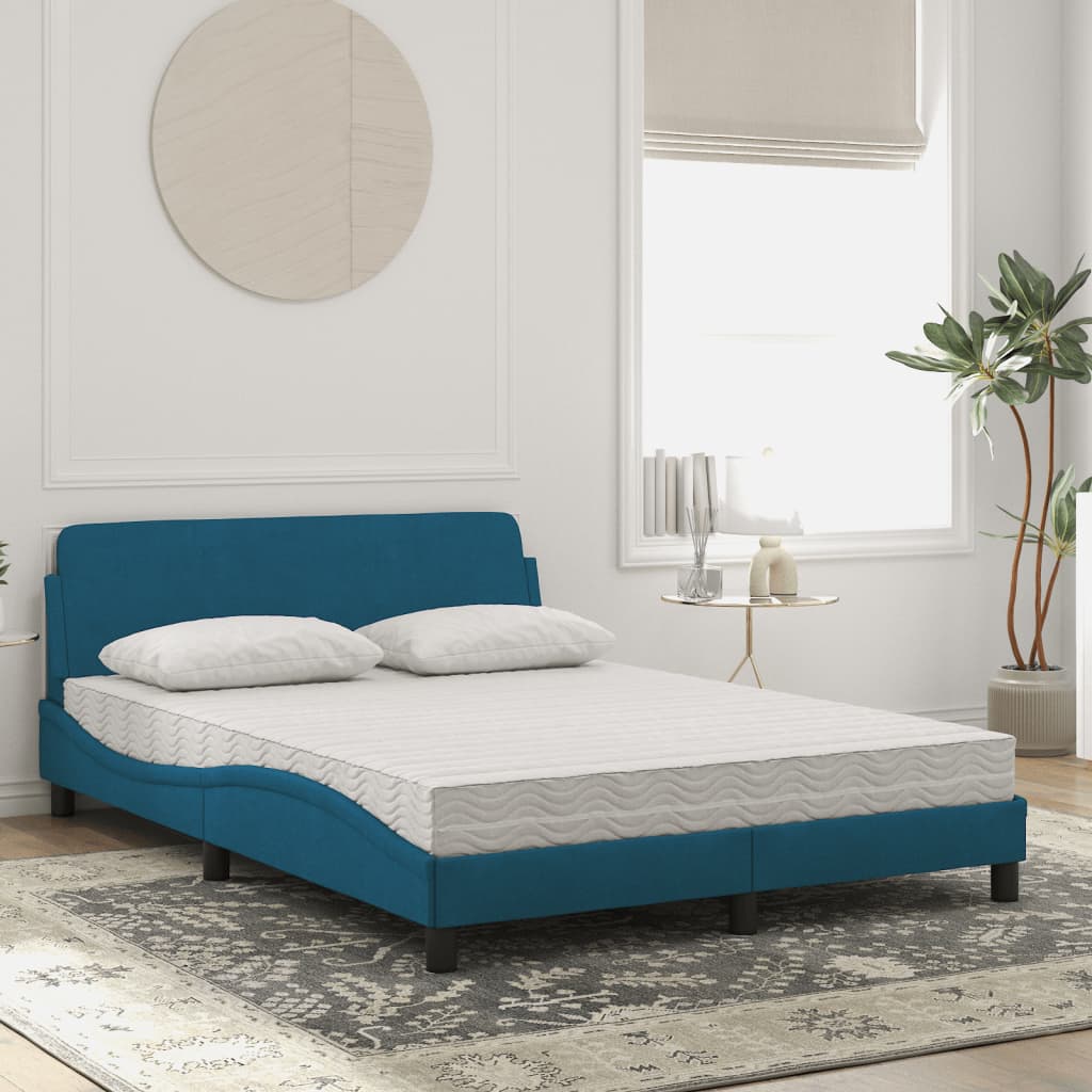 vidaXL Letto con Materasso Blu 140x190 cm in Velluto