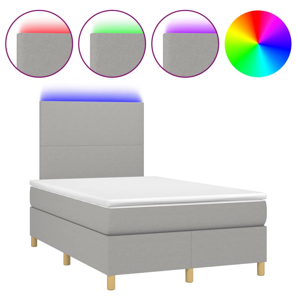 vidaXL Letto a Molle Materasso e LED Grigio Chiaro 120x190 cm Tessuto