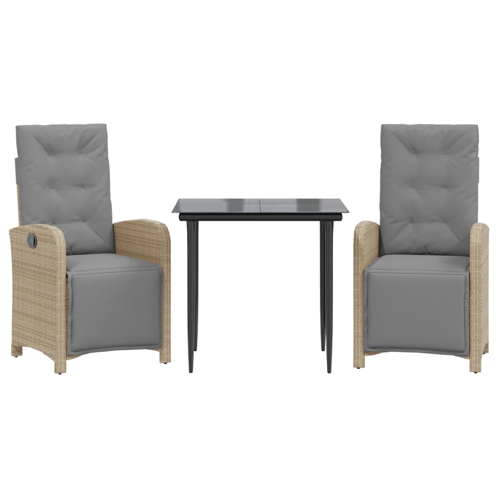 vidaXL Set da Bistrò 3 pz con Cuscini Beige in Polyrattan