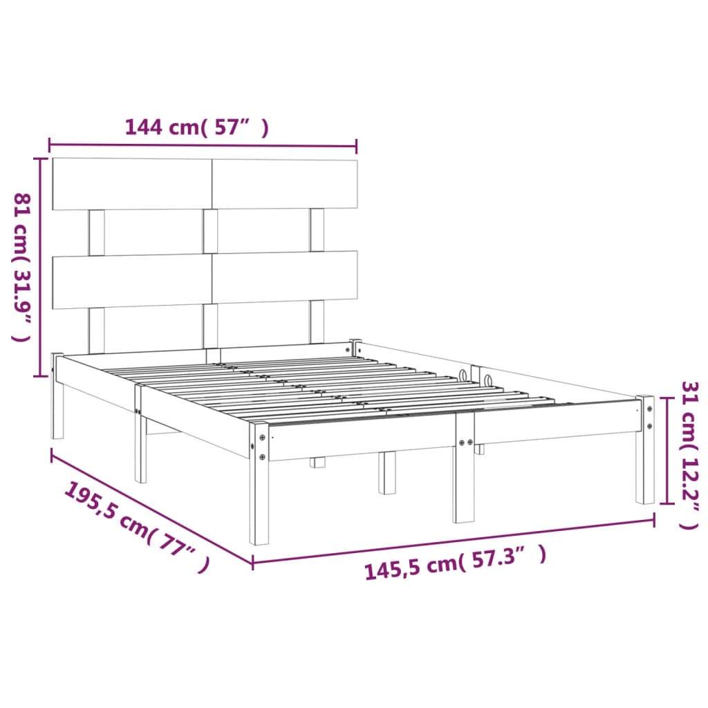 vidaXL Giroletto Nero in Legno Massello 140x190 cm