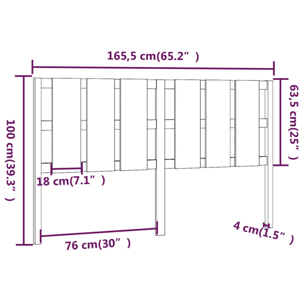 vidaXL Testiera per Letto Nera 165,5x4x100cm in Legno Massello di Pino