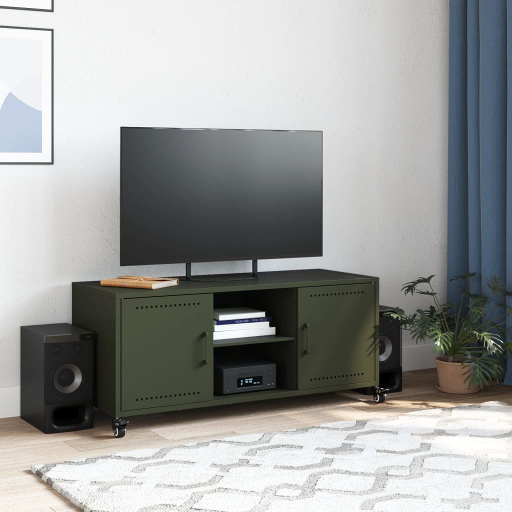 vidaXL Mobile TV Verde Oliva 100,5x39x43,5 cm in Acciaio