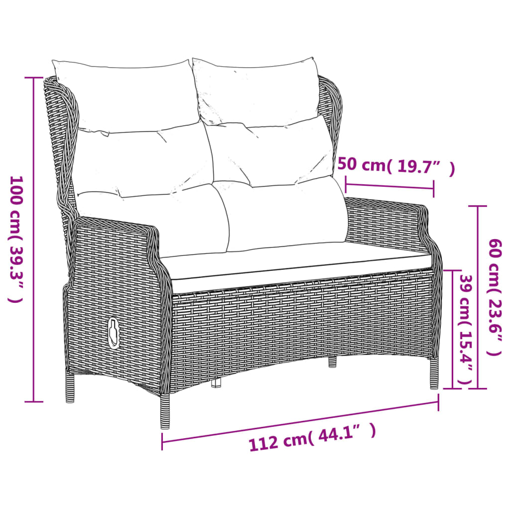 vidaXL Panca da Giardino 2 Posti con Cuscini Polyrattan Grigio Chiaro