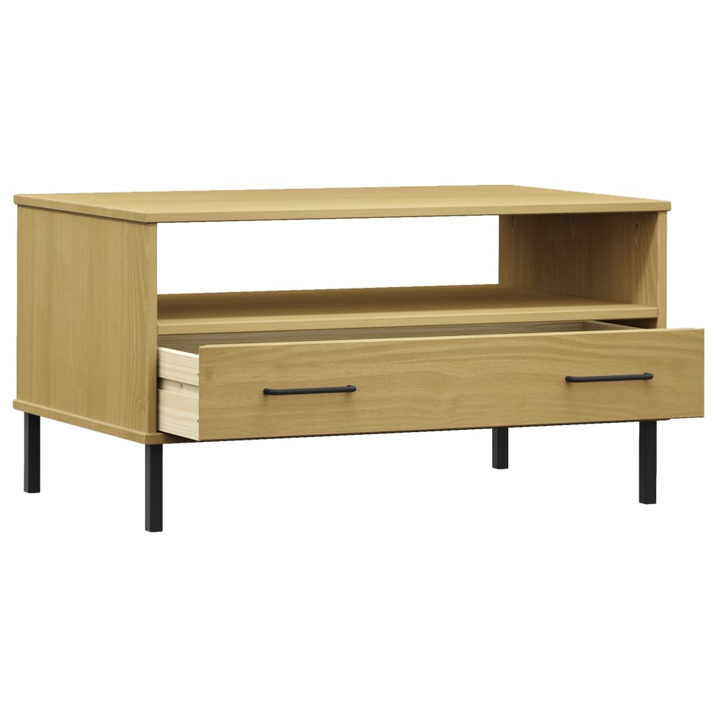 vidaXL Tavolino Gambe Metallo Marrone 85x50x45 cm Legno Massello OSLO