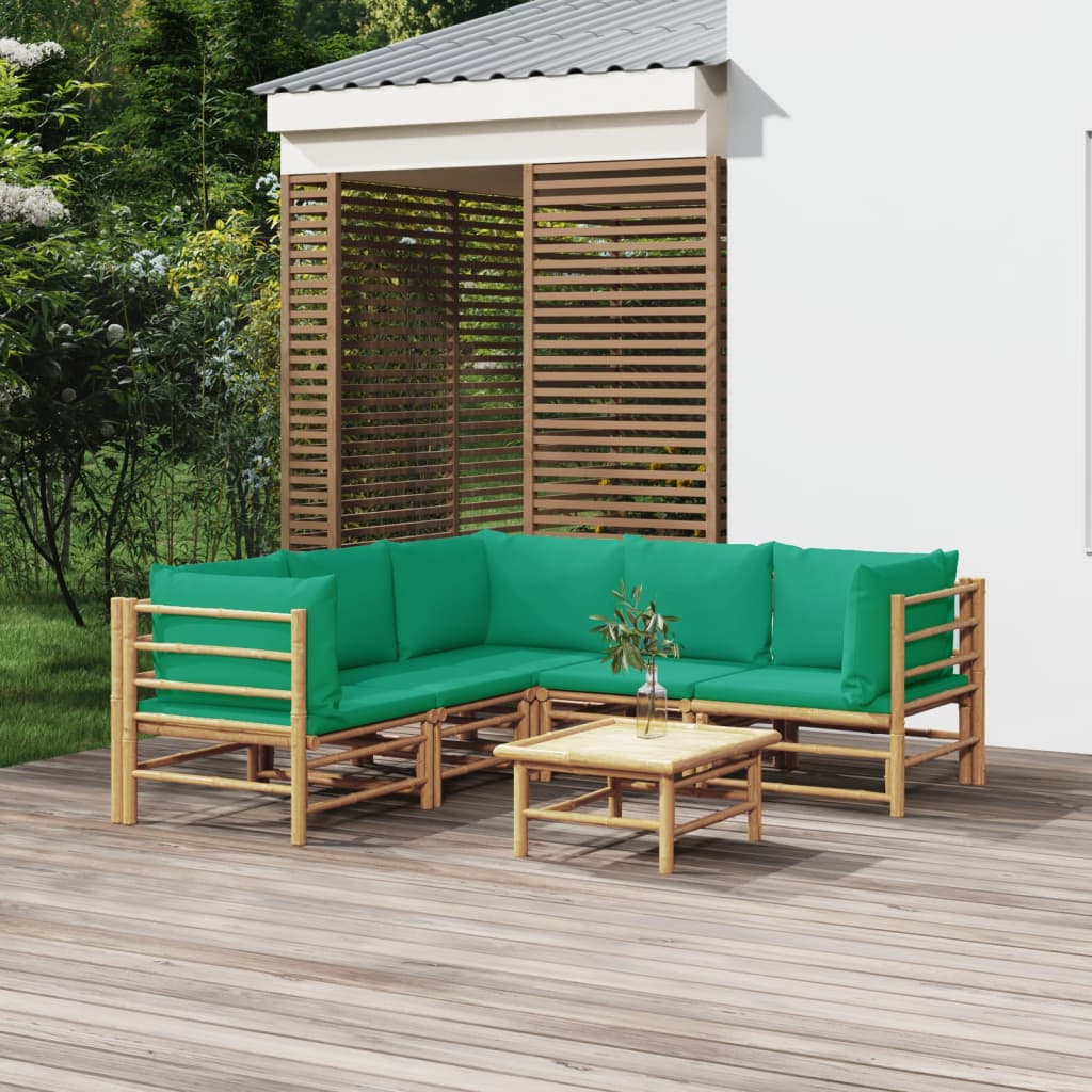 vidaXL Set Salotto da Giardino 6pz con Cuscini Verdi Bambù