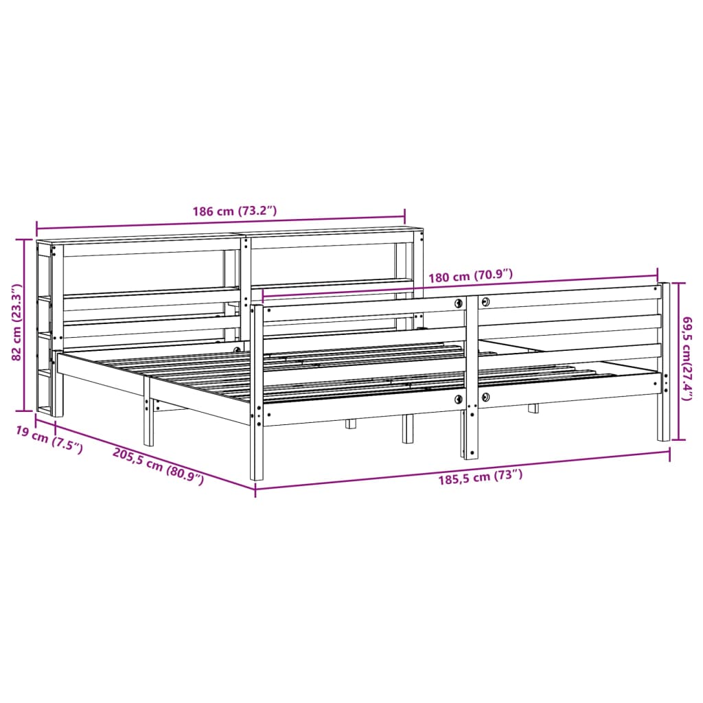 vidaXL Letto senza Materasso Bianco 180x200 cm Legno Massello di Pino