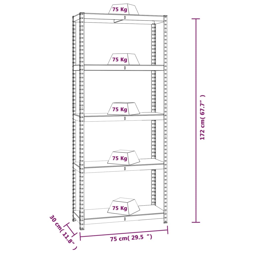 vidaXL Mensole a 5 Ripiani 2pz Blu in Acciaio e Legno Multistrato