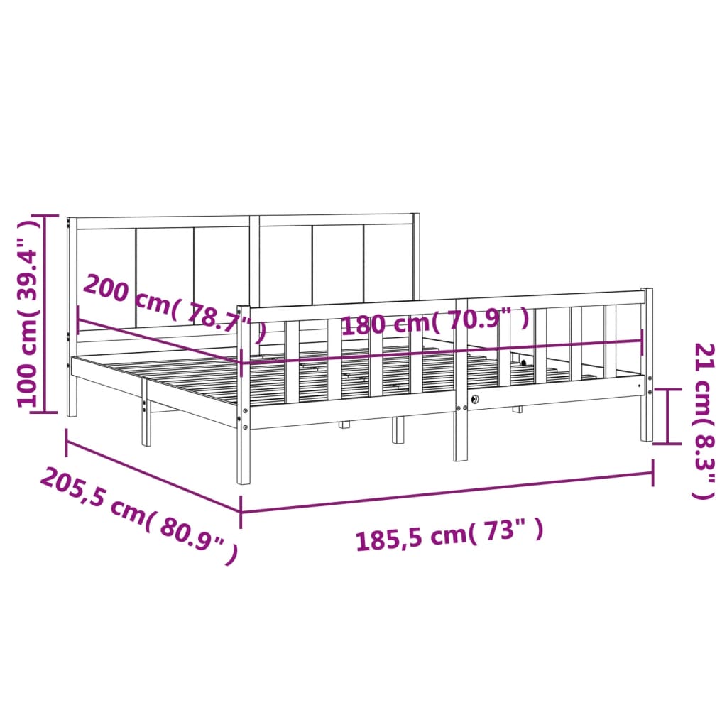 vidaXL Giroletto con Testiera Super King Size in Legno Massello