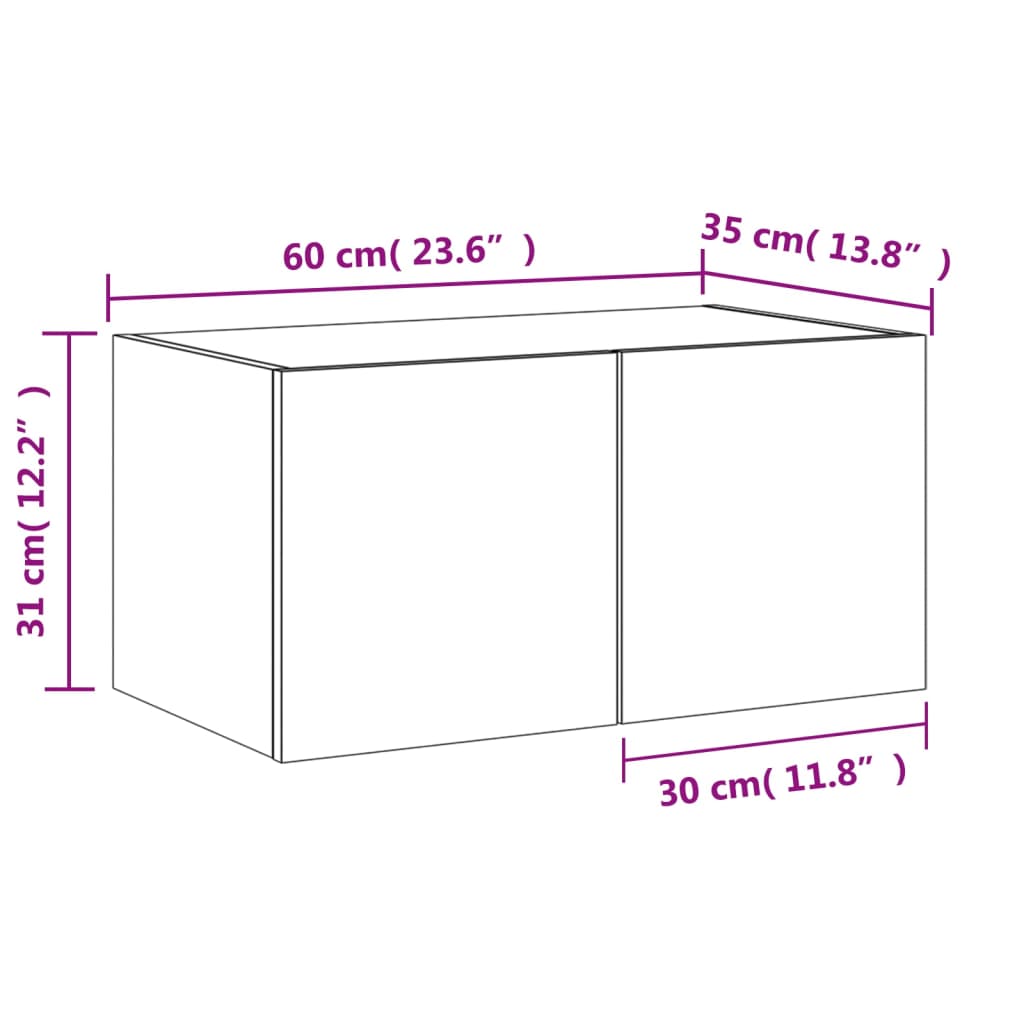 vidaXL Mobile TV a Parete con Luci LED Rovere Sonoma 60x35x31 cm