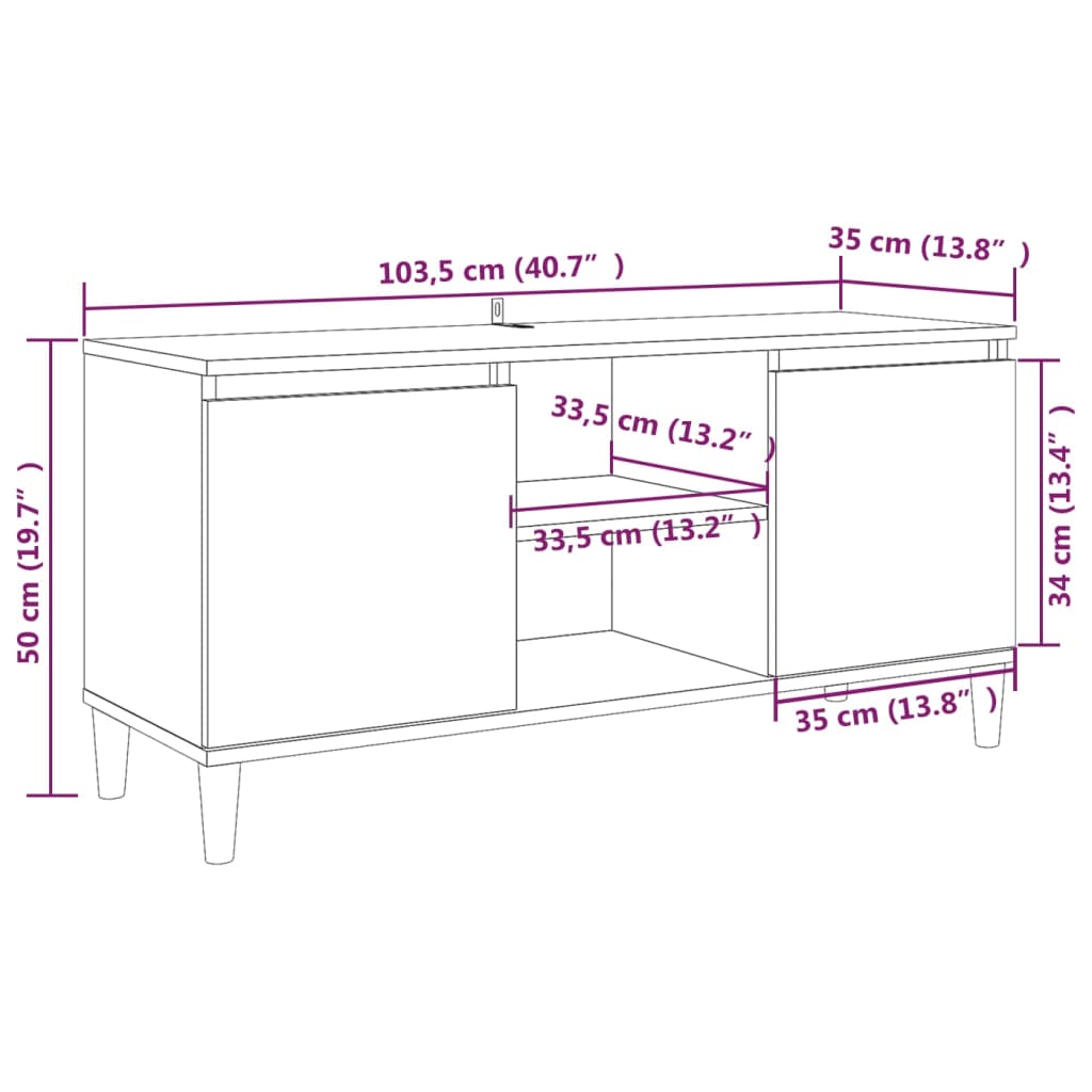 vidaXL Mobile TV Gambe in Legno Marrone Rovere 103,5x35x50 cm