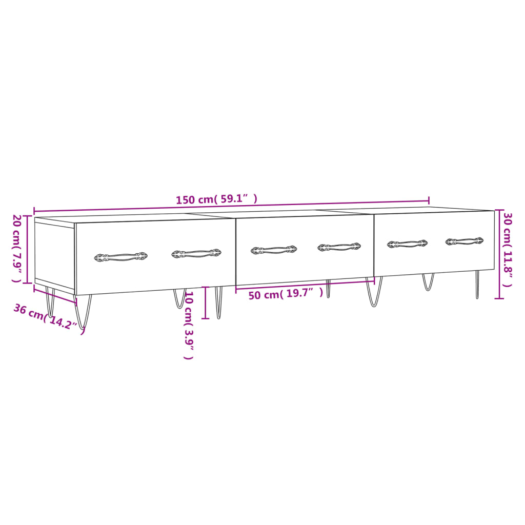 vidaXL Mobile Porta TV Bianco 150x36x30 cm in Legno Multistrato