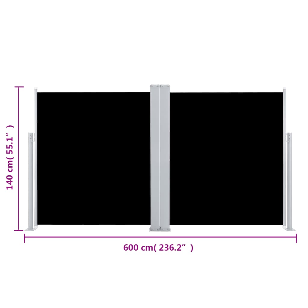 vidaXL Tenda da Sole Laterale Retrattile Nera 140x600 cm