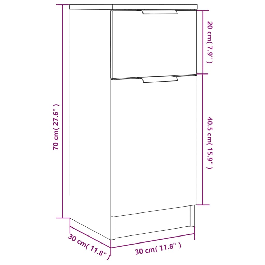 vidaXL Credenze 2 pz Rovere Marrone 30x30x70 cm in Legno Multistrato