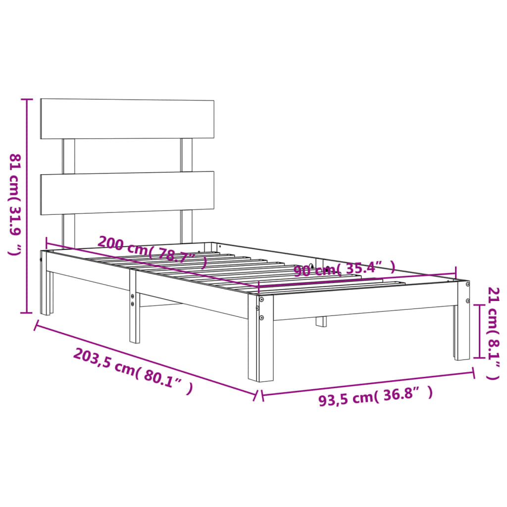 vidaXL Giroletto senza Materasso Bianco 90x200 cm Legno Massello Pino