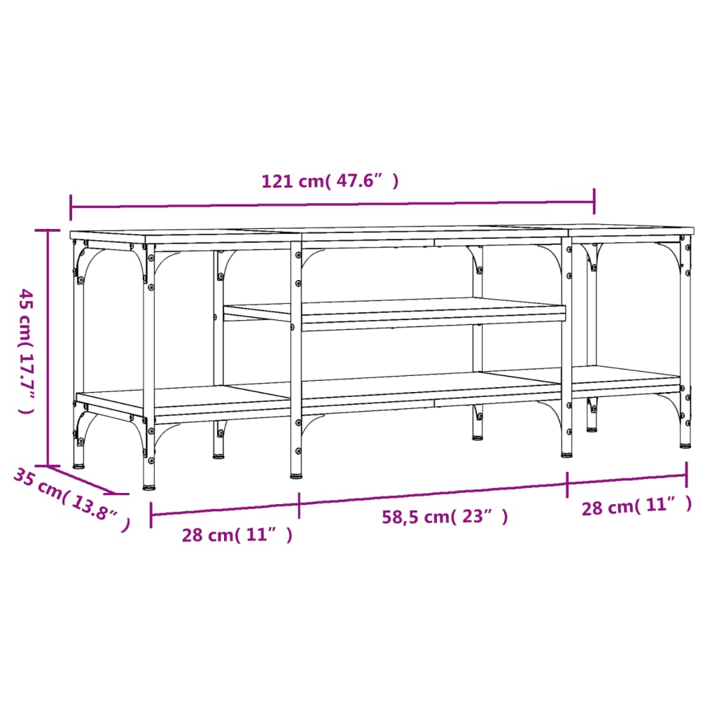 vidaXL Mobile Porta TV Nero 121x35x45 cm in Legno Multistrato e Ferro