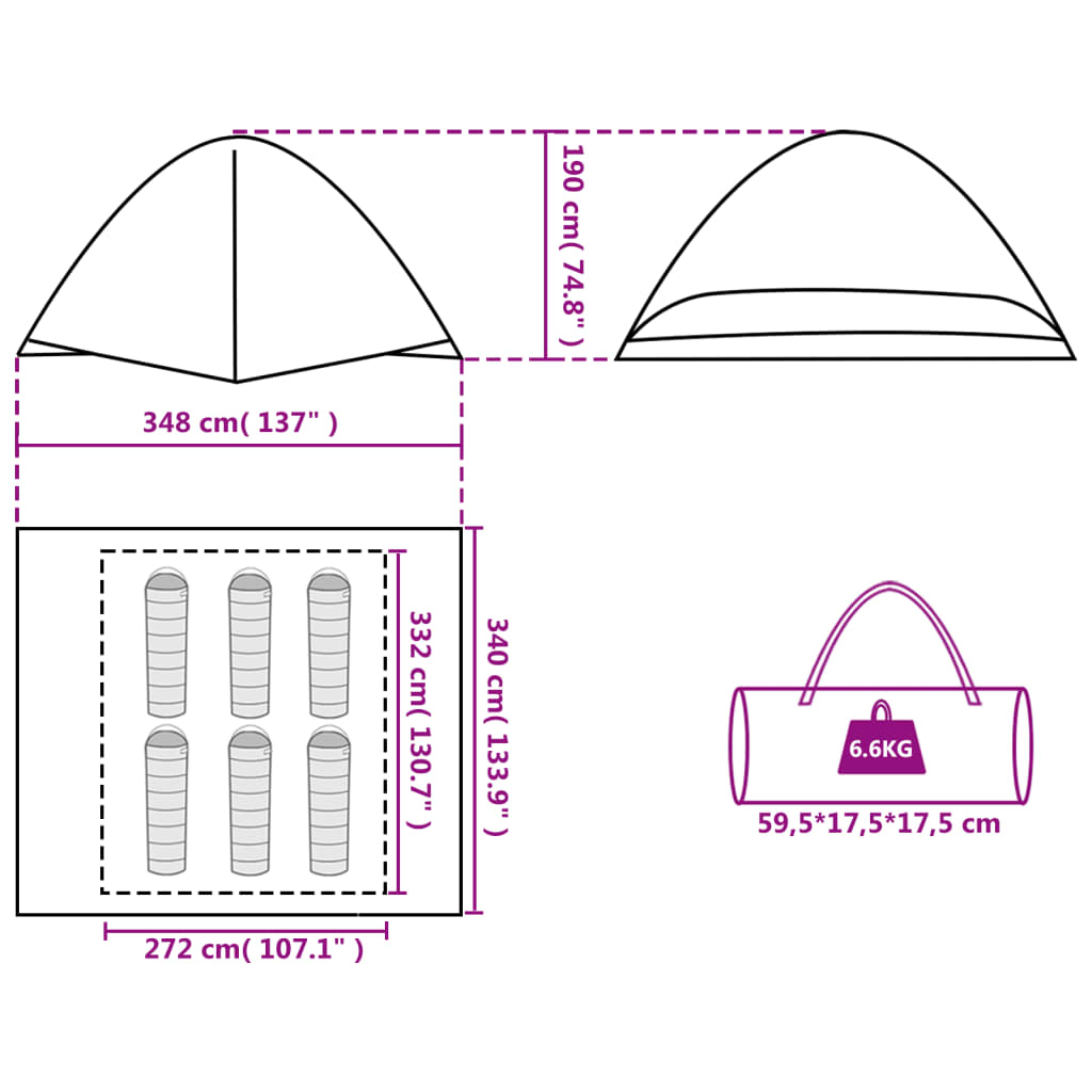 vidaXL Tenda da Campeggio a Cupola 6 Persone Arancione Impermeabile