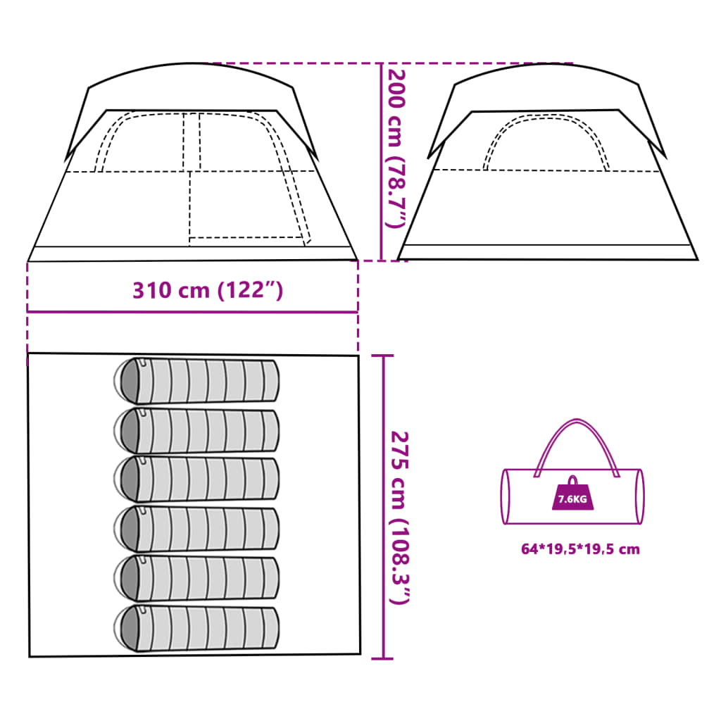 vidaXL Tenda Familiare a Cabina 6 Persone Arancione Impermeabile