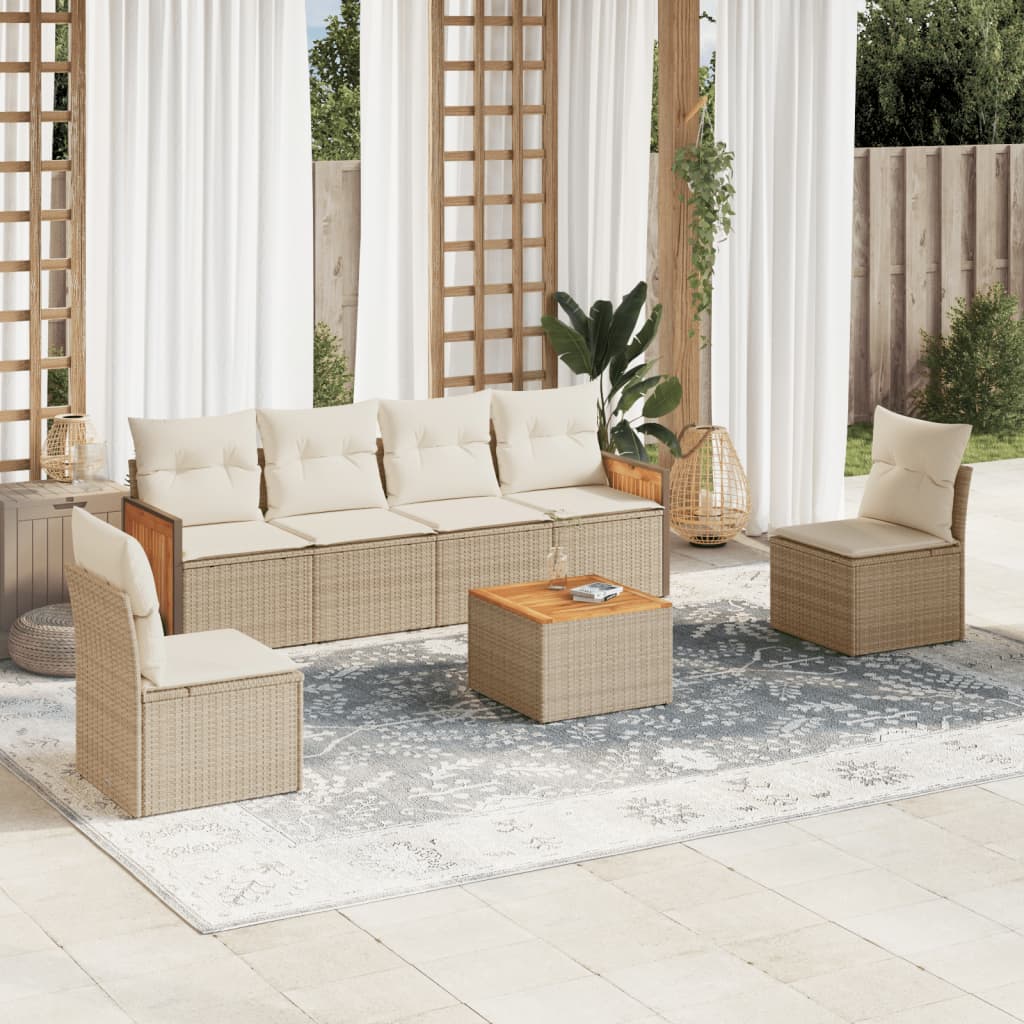 vidaXL Set Divani da Giardino 7 pz con Cuscini Beige in Polyrattan