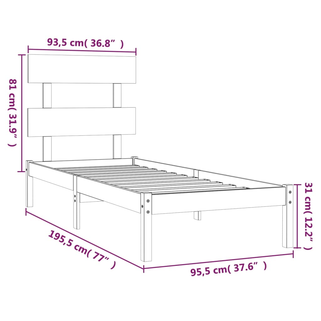 vidaXL Giroletto Nero in Legno Massello 90x190 cm Single