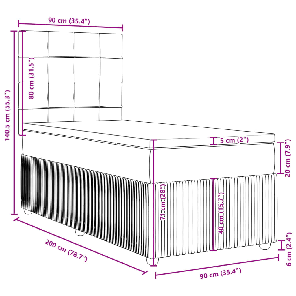 vidaXL Giroletto a Molle con Materasso Grigio Chiaro 90x200 cm Tessuto