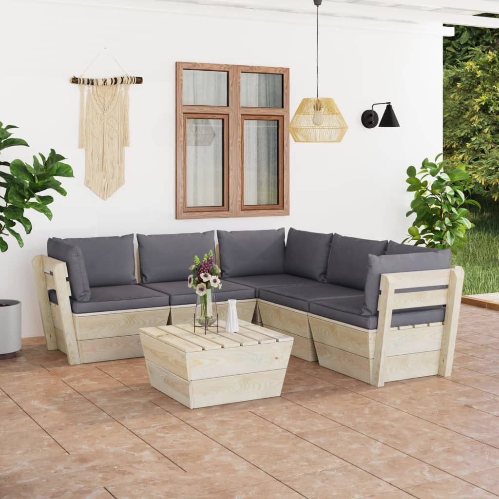 vidaXL Set Divani da Giardino su Pallet 6 pz con Cuscini Legno Abete