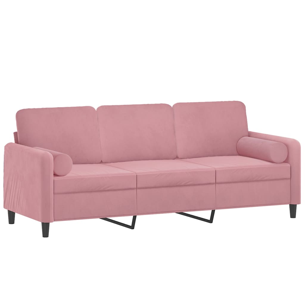 vidaXL Divano a 3 Posti con Cuscini Rosa 180 cm in Velluto