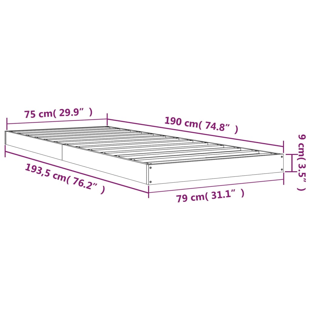 vidaXL Giroletto Ambra 75x190 cm Small Single Legno Massello di Pino