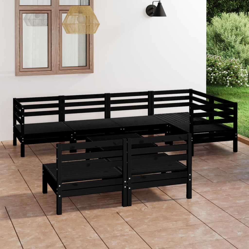 vidaXL Set Salotto da Giardino 8 pz in Legno Massello di Pino Nero